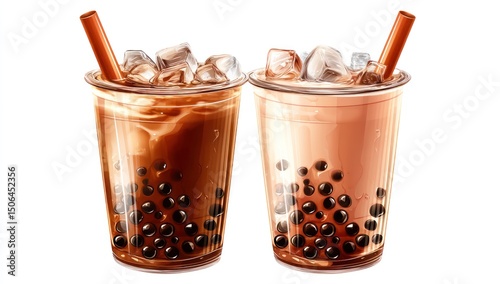 Iced mango tea served in a sleek clear cup with boba pearls for a cool, tropical sip.