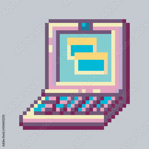 laptop computer sign in pixel art style with isolated background