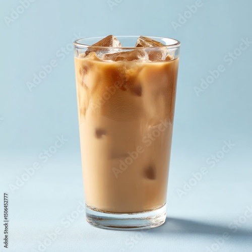 Refreshing honey milk tea served in a clear glass with ice cubes for a creamy, smooth drink.
