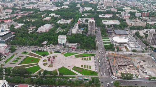 drone fly above the Victory Square  in the city of Bishkek, the capital of Kyrgyzstan 
