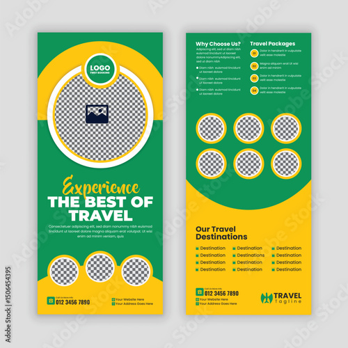 Modern Travel Business Promotion DL Flyer or Rack Card Design Template for Holiday Tour Packages, Vacation Deals, Adventure Travel, Tourism Services, and Travel Agencies