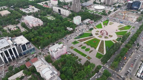 drone fly above the Victory Square  in the city of Bishkek, the capital of Kyrgyzstan 