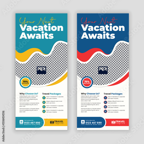 Modern Travel Business Promotion DL Flyer or Rack Card Design Template for Holiday Tour Packages, Vacation Deals, Adventure Travel, Tourism Services, and Travel Agencies