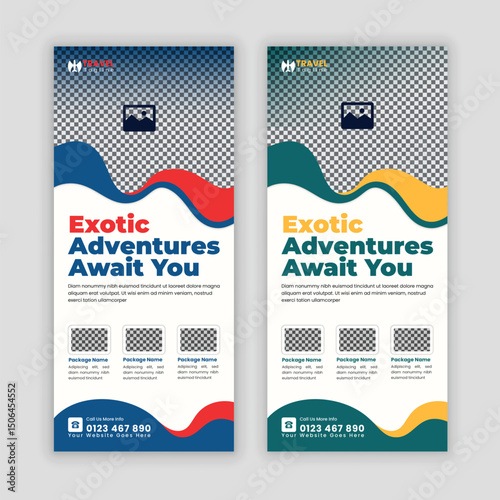 Modern Travel Business Promotion DL Flyer or Rack Card Design Template for Holiday Tour Packages, Vacation Deals, Adventure Travel, Tourism Services, and Travel Agencies