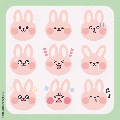 Cute Bunny Face Emoji Set