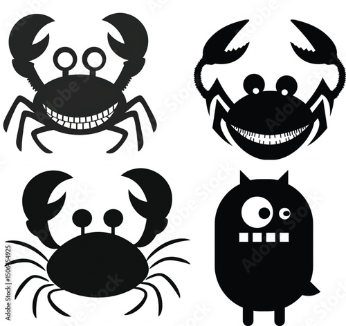 Playful Critters Cartoon Crab and Monster Silhouettes for Fun Designs