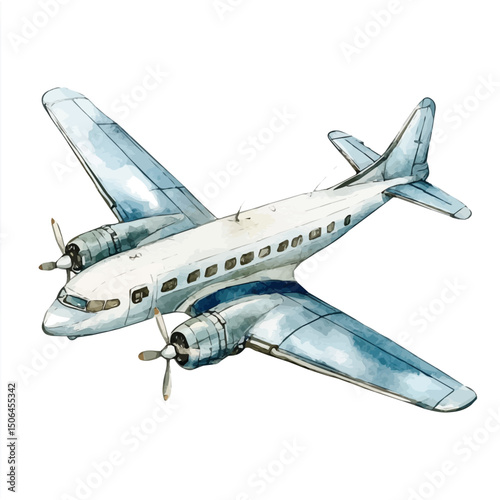 watercolor vector of Airplane, high quality, isolated on a white background.