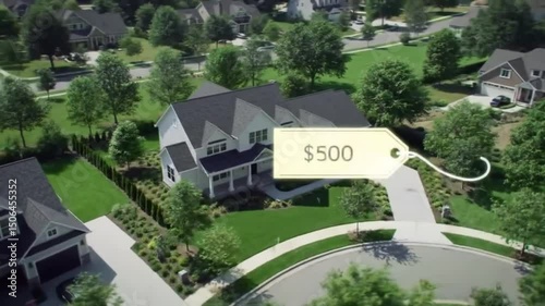 3D house models, drone shots, and floating price tags with neighborhood maps