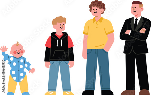 Diverse cartoon family members of different ages smiling together vector illustration