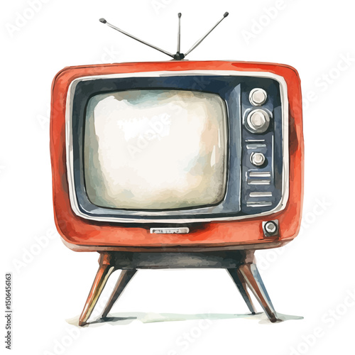 Advertisements On TV, watercolor illustration vector, high quality, isolated on a white background.