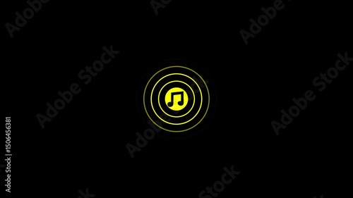 Black color radio wave and audio, music icon animation. Audio musical icon animation.