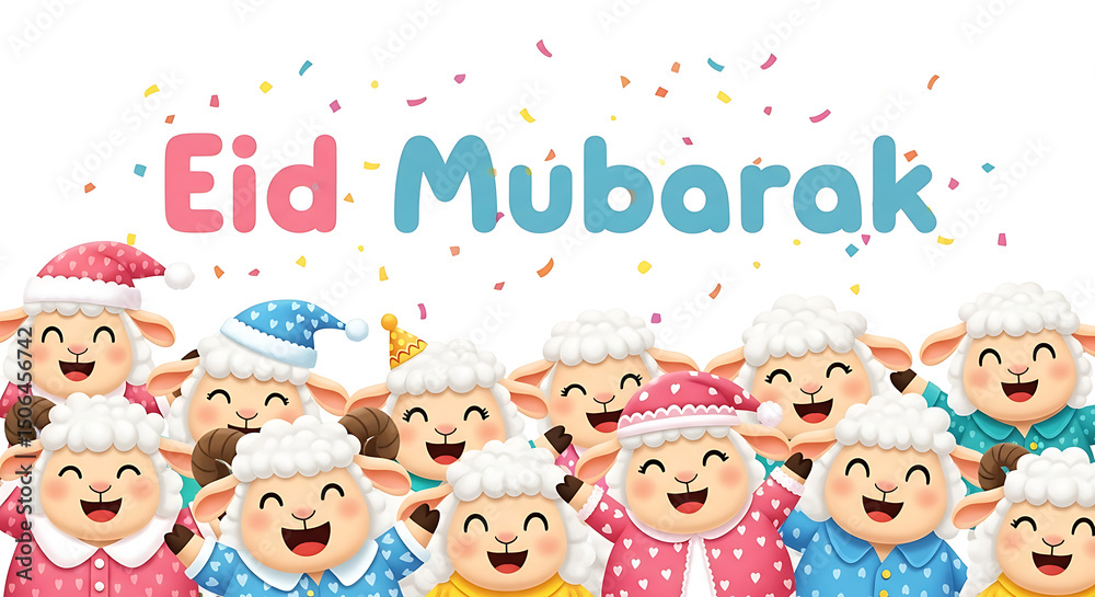 Naklejka premium Eid Mubarak Celebration with Cute Sheep