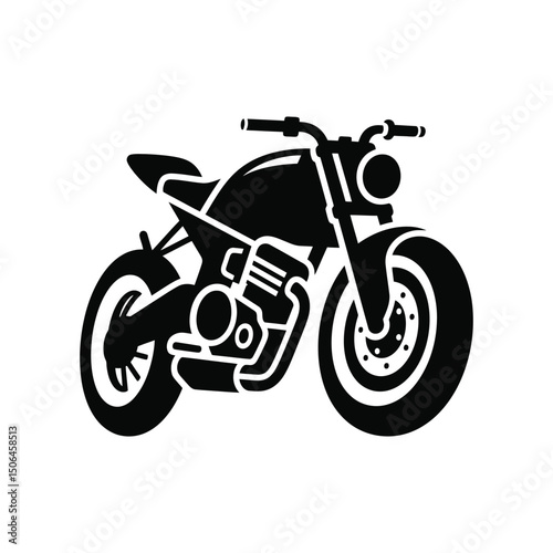 Silhouette of a custom street motorcycle with urban rider, showcasing a bold city