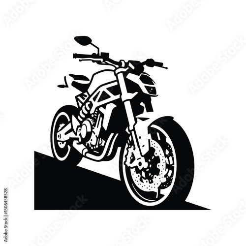 Silhouette of a custom street motorcycle with urban rider, showcasing a bold city