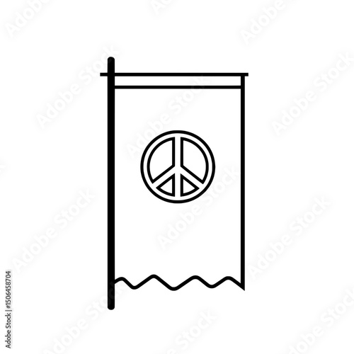 Clean flat vector of rectangular flag with centered peace symbol for activism, protest graphics, and decor