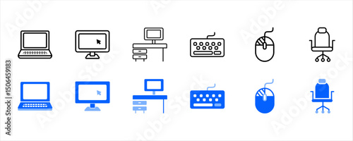 Modern Computer and Office Equipment Icon Set