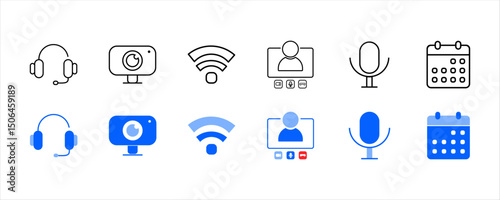 Digital Communication and Online Meeting Icon Set