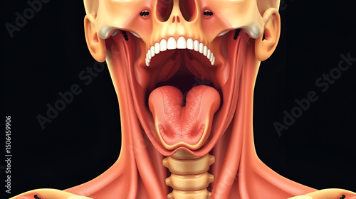 Anatomical illustration of the human larynx showing cartilage vocal cords and surrounding structures