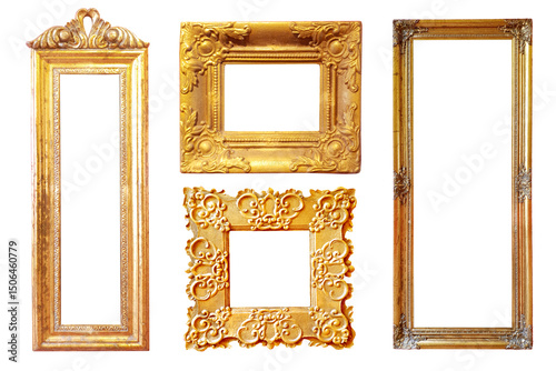 collection of vintage gold and wood picture frame, isolated on white