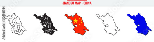Jiangsu Map Outline with China Inset – 3D Jiangsu Map Outline and Filled Vector Design