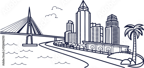 Tampa Cityscape with Sunshine Skyway Bridge