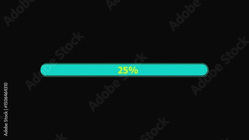 Processing bar with loading animation on a transparent alpha background. processing from 0 to 5/10/15/20/25/30/50/60/90/100 transfer on black background.