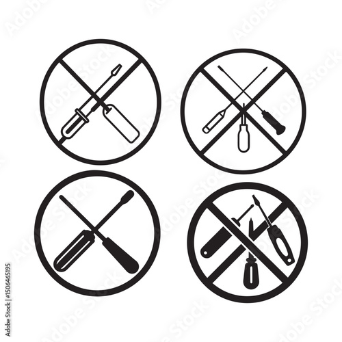 Prohibited Tools Icon Set for Safety Regulations and Instructions