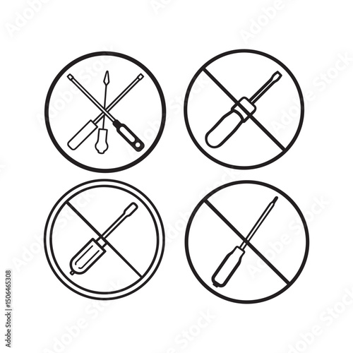 Screwdriver Symbols Allowed and Prohibited Tools Icon Set