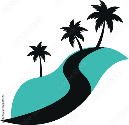 Tropical island paradise: sun-drenched beaches with palm trees, crystal-clear ocean, and vibrant summer sky