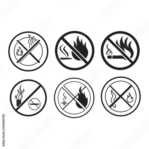 No Fire, No Smoking Comprehensive Set of Fire Safety Symbols & Icons