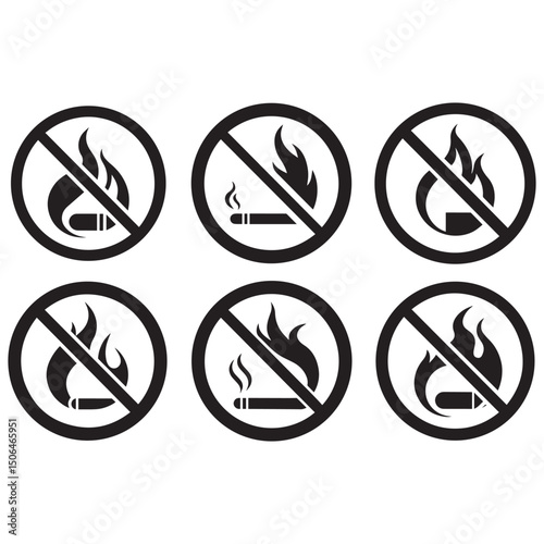 No Smoking & Open Flame Fire Safety Symbols and Icons
