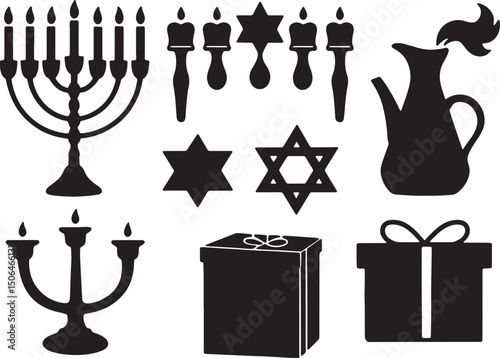 Hanukkah Symbols Silhouette Bundle | Jewish Celebration Graphics
