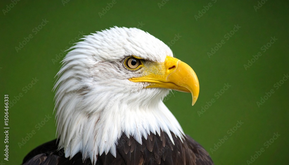 Obraz premium Portrait photo of an Eagle on a plain green background