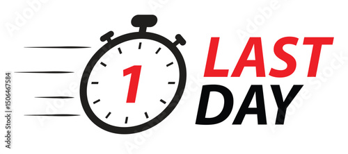 One last day countdown timer icon, stopwatch graphic signaling a final deadline, urgent limited-time offer, or event.
