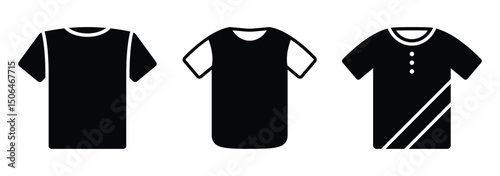 T shirt icon set. T-Shirt front view vectors. A modern collection of T-shirt vector icons in filled and outline styles for use in clothing stores, fashion apps, or infographics.