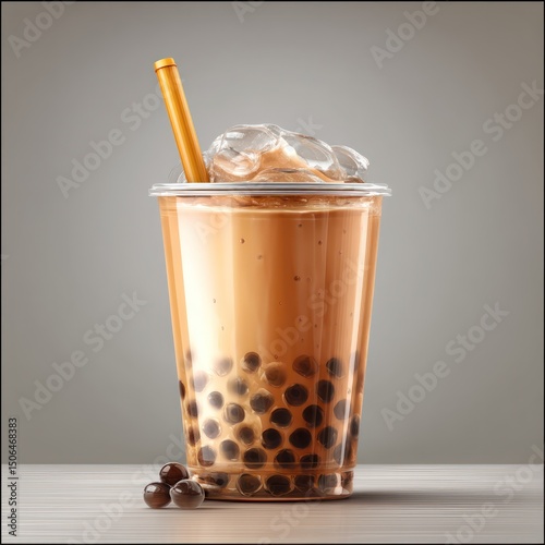 Cleanly presented sweet boba tea, isolated on a clear background to highlight its colors.