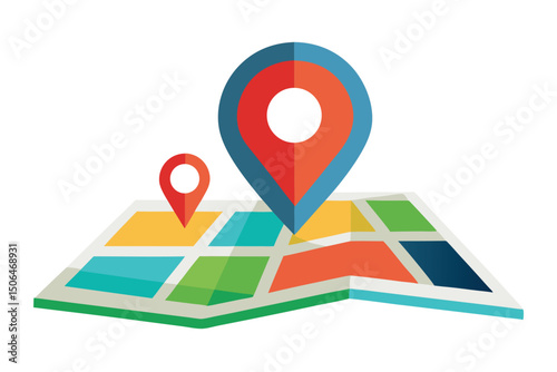 Colorful Map with Location Pins for Navigation and Travel Planning