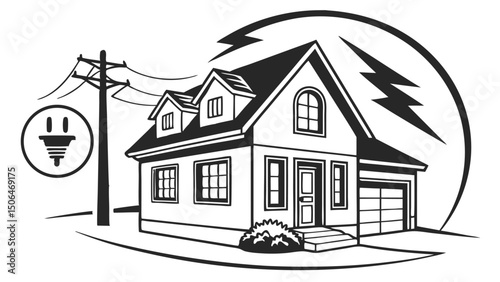 Sketch drawing of a house architecture design with a roof and window, a residential building icon or real estate symbol
