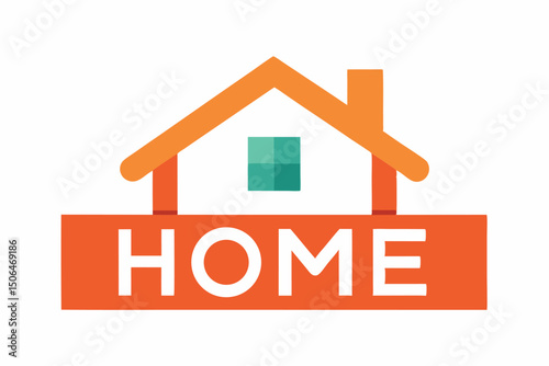 Simple Home Icon with Orange Roof and Teal Window Illustration