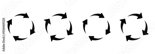 Circular loop arrow icons. Flat vector arrows vector set of loop and rotation arrows in a clean black style for digital applications and user interfaces.