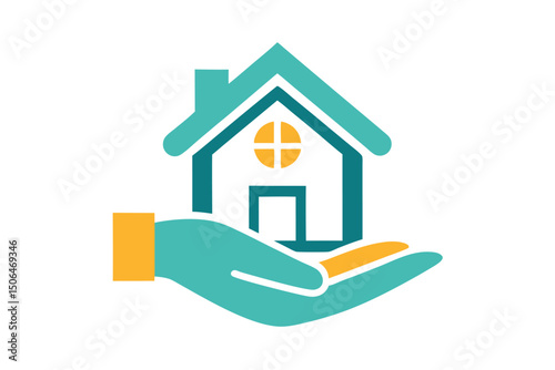 House in hand icon real estate concept property insurance and protection