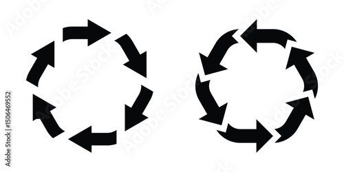 Circular loop arrow icons. Flat vector arrows vector set of loop and rotation arrows in a clean black style for digital applications and user interfaces.