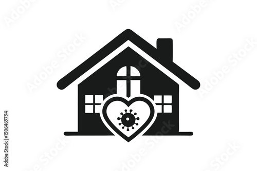Stay home during pandemic house with heart and virus inside icon