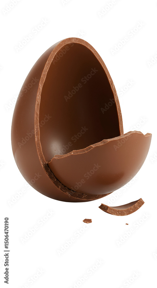 Fototapeta premium Isolated Photo of a Broken Chocolate Egg against Transparent Black Background
