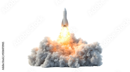 3D Rocket Launching with Isolated on a transparent  Background 