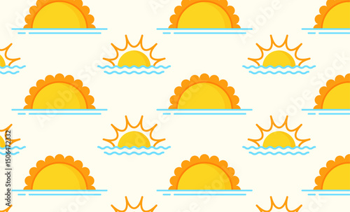 Wallpaper Mural Cute sunrise half sun ocean sea pattern cartoon print illustration Torontodigital.ca