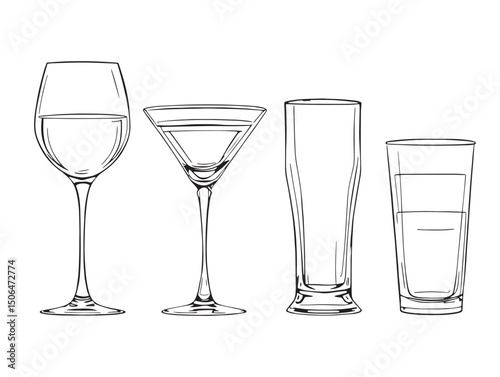Glass line art drawing clean outline abstract style