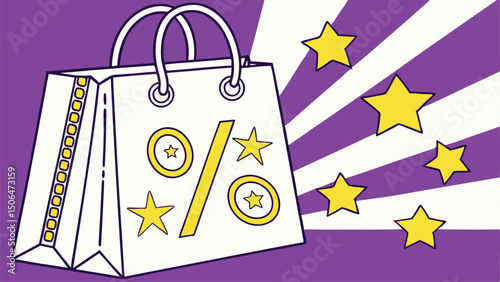Colorful paper shopping bags with sale signs illustrate retail discount purchases
