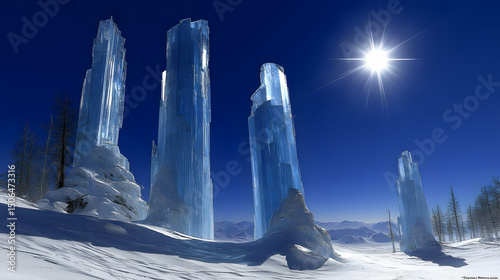 worldscape with geometric ice crystals and soft powder snow