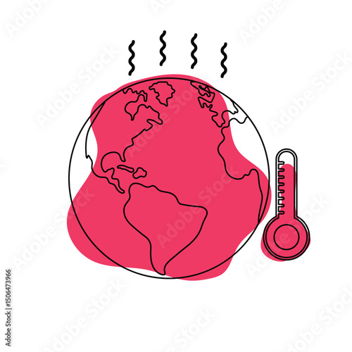 Overheated red Earth with thermometer, symbolizing extreme global warming and climate emergency.